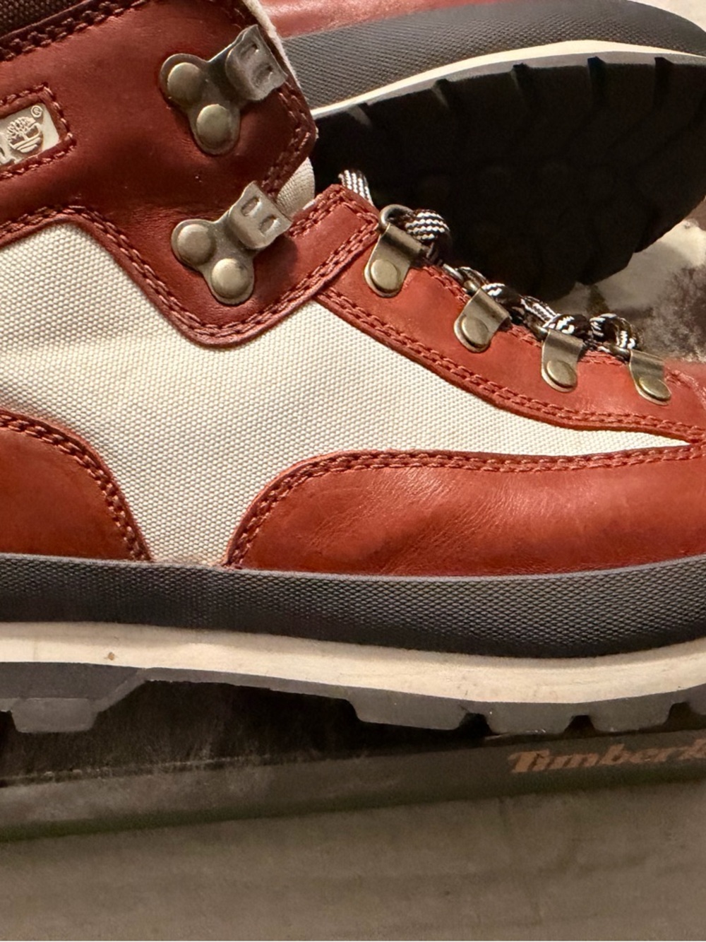 Timberland Men's Rust Leather and Cream Canvas Hiking Boots